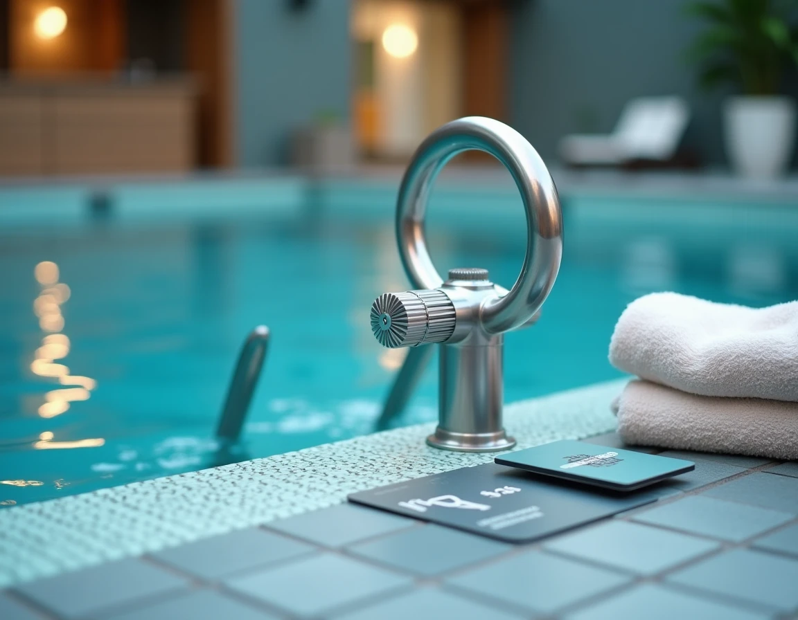 Détail d'un vélo aquabike et tarif d'abonnement dans une piscine haut de gamme à Boulogne-Billancourt