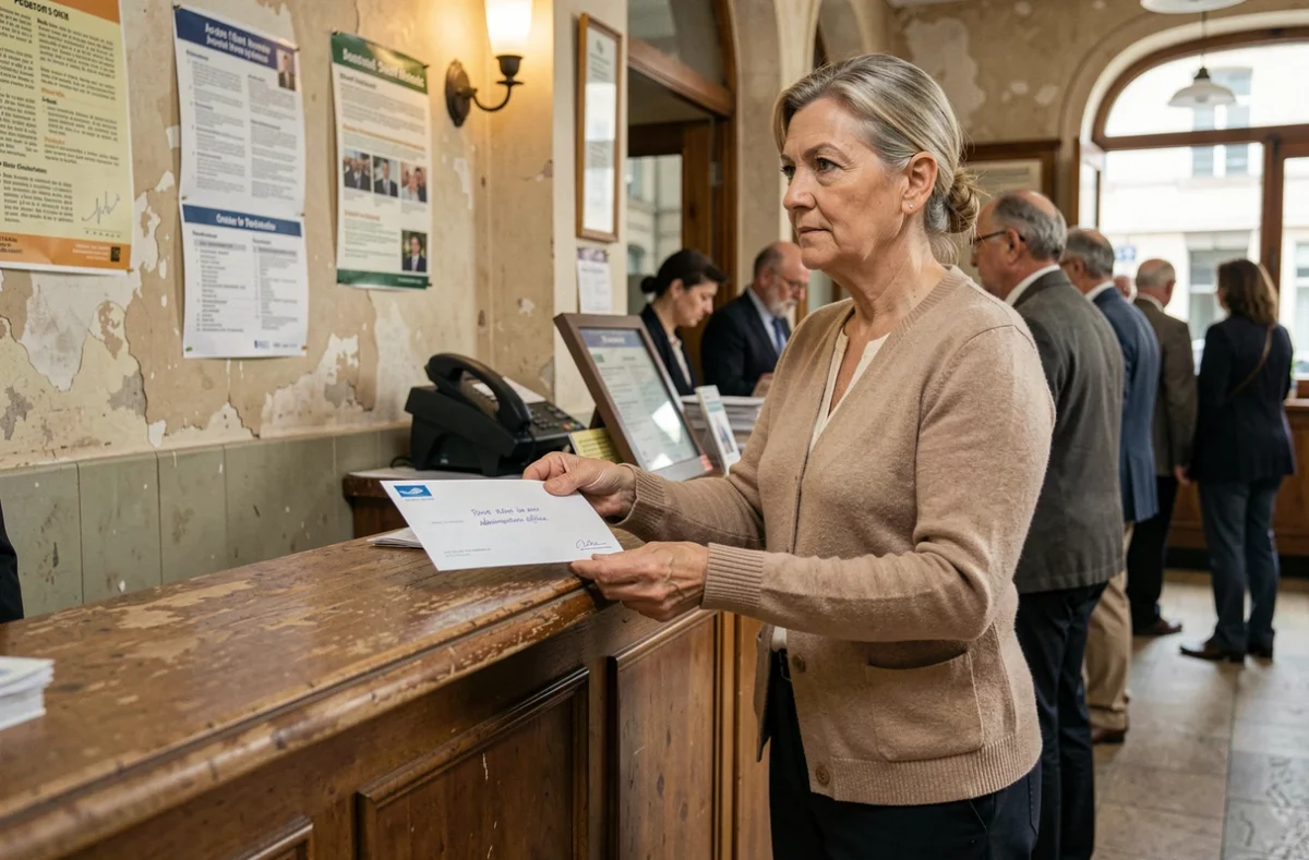 Femme envoyant une lettre recommandée à la Poste pour la demande de second versement du CSP