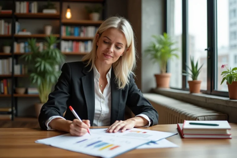 Femme en bureau moderne planifiant sa carrière