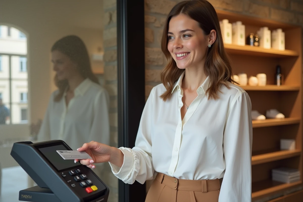 Femme effectuant un paiement sans contact en boutique