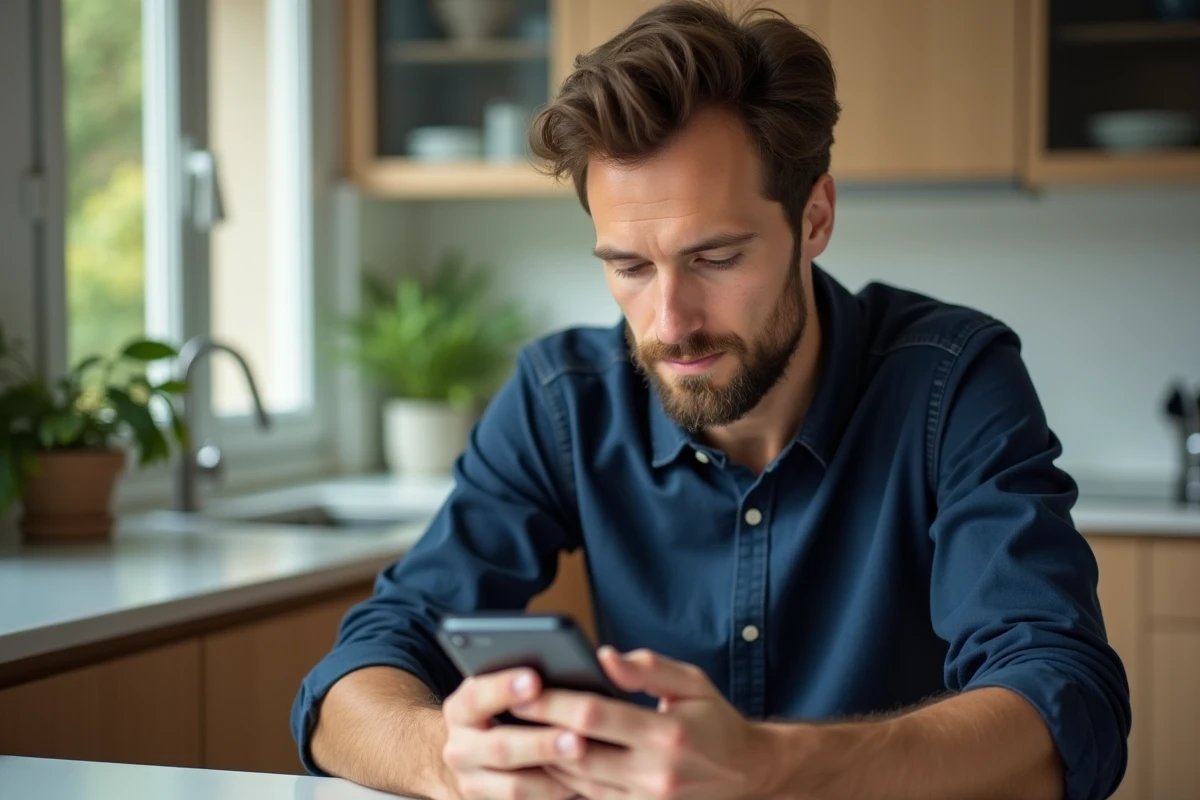 Homme utilisant l'application mobile Banque Postale pour retrouver son numéro de compte Livret A