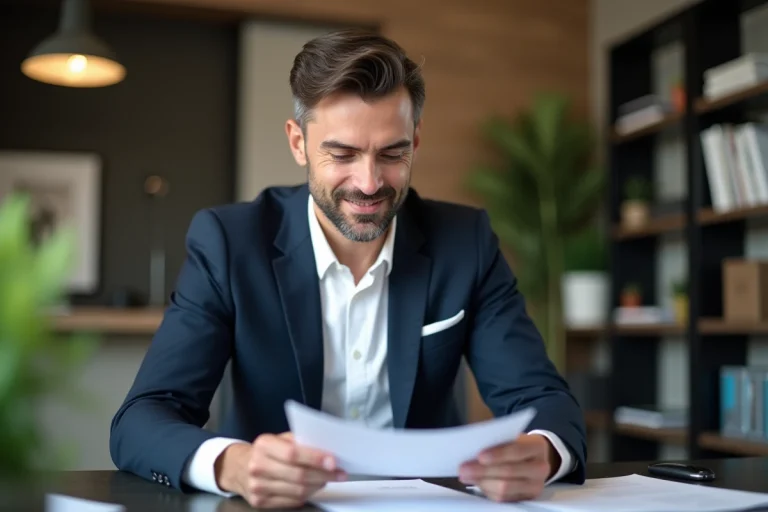Homme confiant en costume dans un bureau moderne