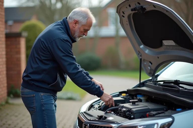 Homme moyenâgeux pressant la pompe à diesel d'une voiture